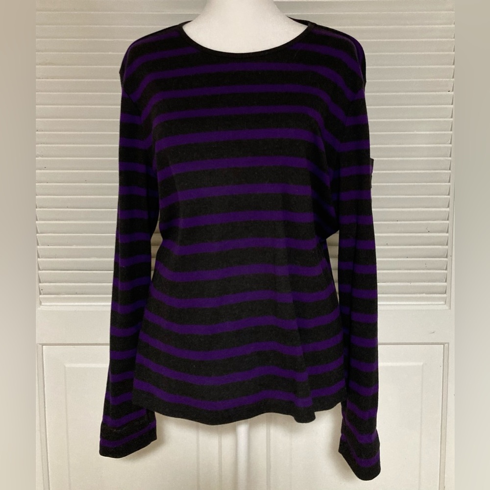 EUC Vintage Lauren Ralph Lauren Black & Purple Striped Blouse Size XL - Picture 2 of 9